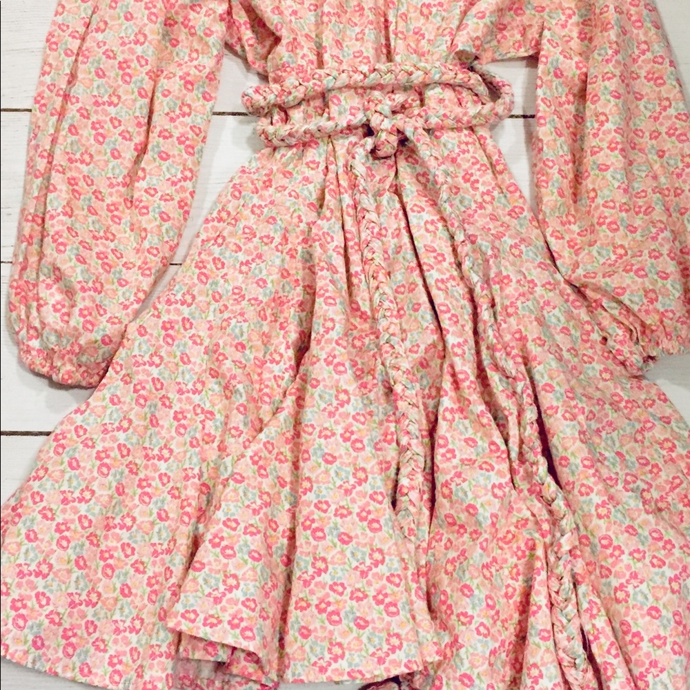 Storia Pink/Green Floral Cotton Flare Dress S